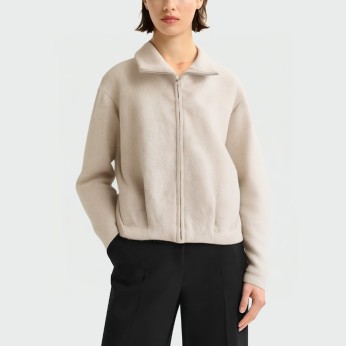 Beige lapel long sleeve zipper women's jacket