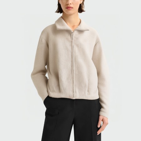 Beige lapel long sleeve zipper women's jacket