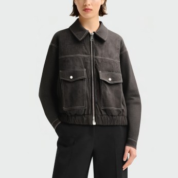 Black lapel zipper women's denim jacket