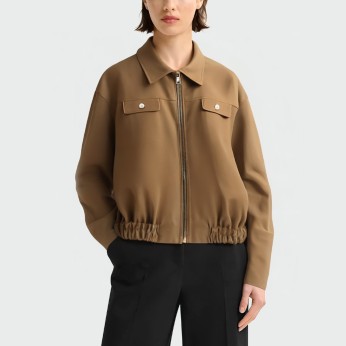 Fashionable brown lapel women's leather jacket