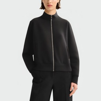 Black stand collar zipper long sleeve women's jacket