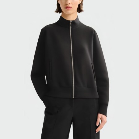 Black stand collar zipper long sleeve women's jacket