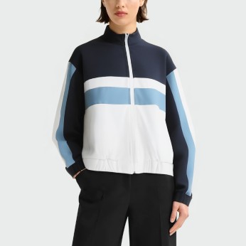 Women's patchwork stand collar jacket