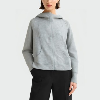 Grey zippered casual women's hooded jacket