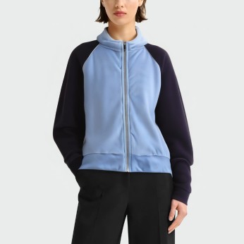 Women's stand collar contrast color long sleeve jacket