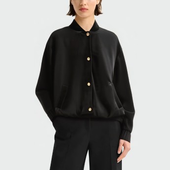 Black single-breasted stand-up collar women's jacket