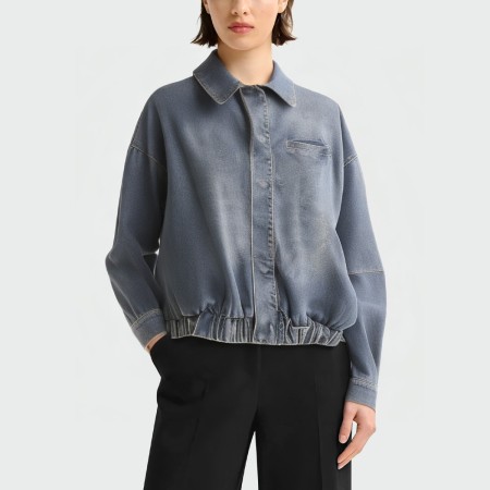 Washed and faded lapel women's denim jacket