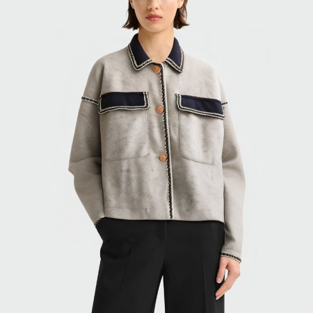 Retro contrast lapel loose women's jacket