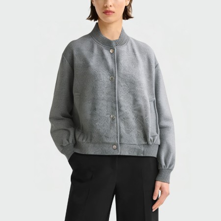 Grey stand collar single-breasted women's jacket