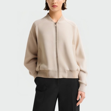 V-neck zipper long-sleeved beige women's jacket