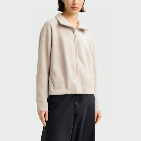 Beige lapel long sleeve zipper women's jacket