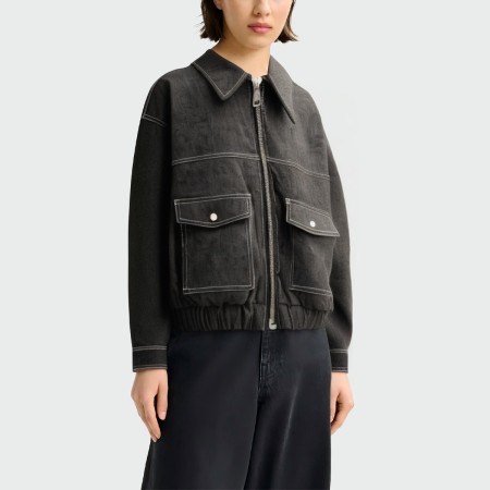 Black lapel zipper women's denim jacket