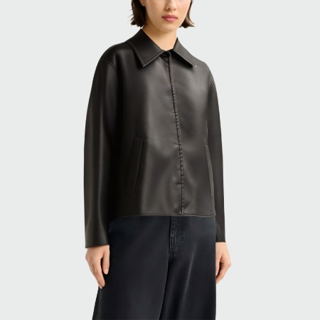 Fashionable black lapel women's leather jacket