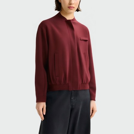 Burgundy stand collar long sleeve women's jacket