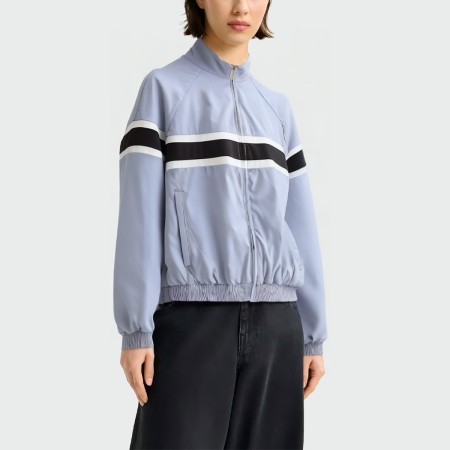 Blue stand collar long sleeve women's jacket