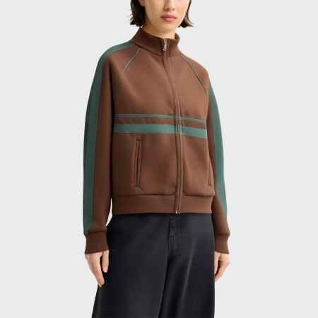 Brown stand collar long sleeve women's jacket