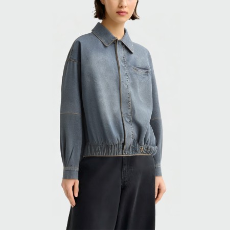 Washed and faded lapel women's denim jacket