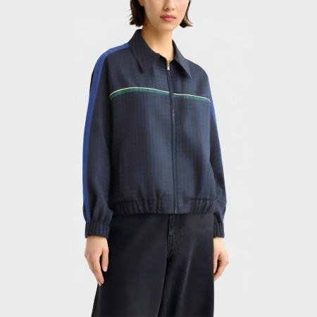 Vintage check lapel zipper women's jacket