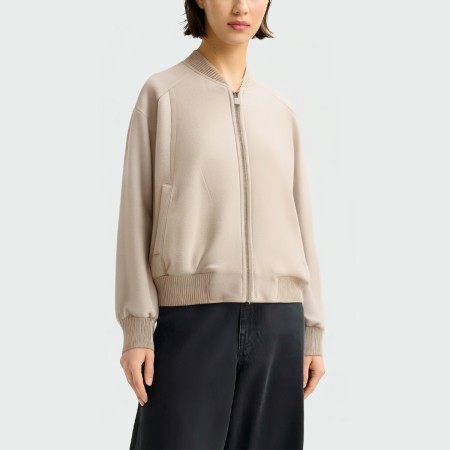 V-neck zipper long-sleeved beige women's jacket