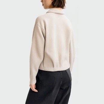 Beige lapel long sleeve zipper women's jacket