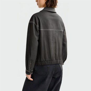 Black lapel zipper women's denim jacket