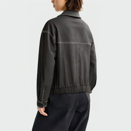 Black lapel zipper women's denim jacket