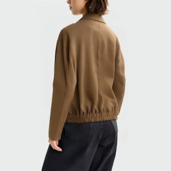 Fashionable brown lapel women's leather jacket