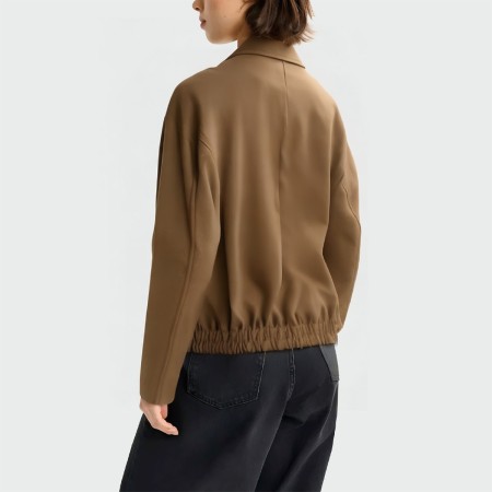 Fashionable brown lapel women's leather jacket