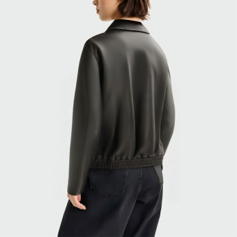 Fashionable black lapel women's leather jacket