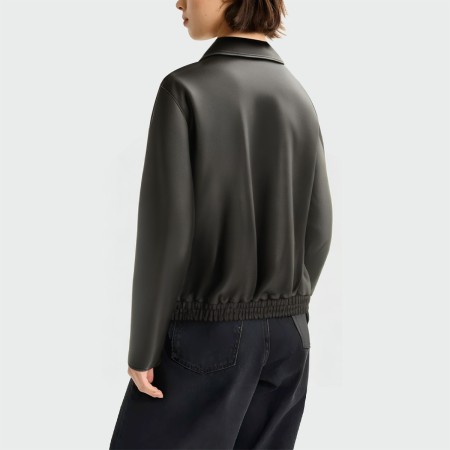 Fashionable black lapel women's leather jacket