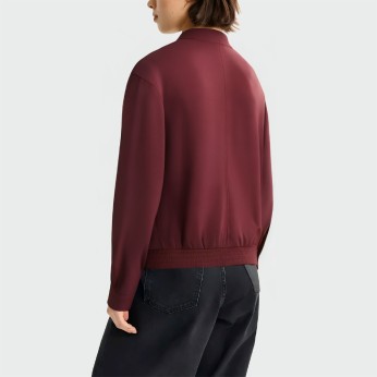 Burgundy stand collar long sleeve women's jacket