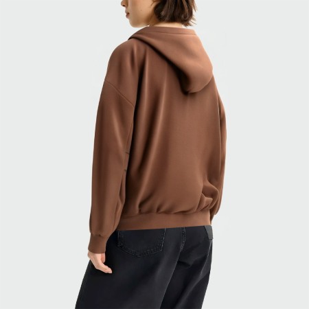 Brown zippered long sleeve women's hooded jacket