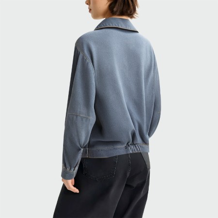 Washed and faded lapel women's denim jacket