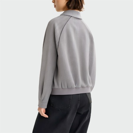 Striped grey lapel zippered women's jacket