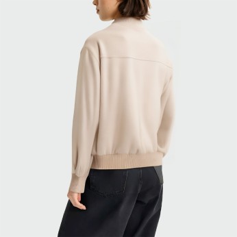 V-neck zipper long-sleeved beige women's jacket