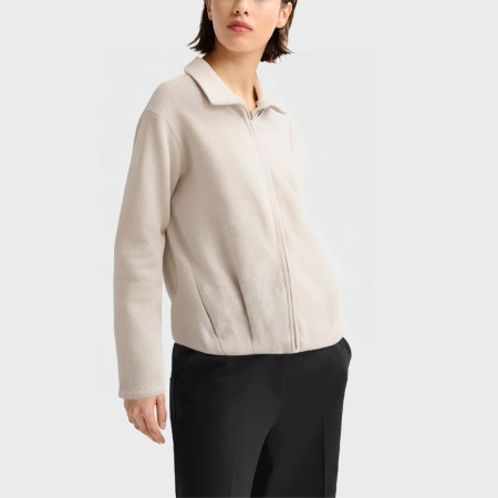 Beige lapel long sleeve zipper women's jacket