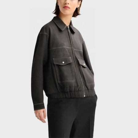 Black lapel zipper women's denim jacket