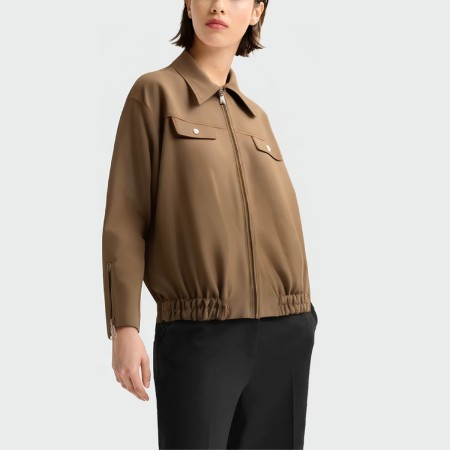 Fashionable brown lapel women's leather jacket