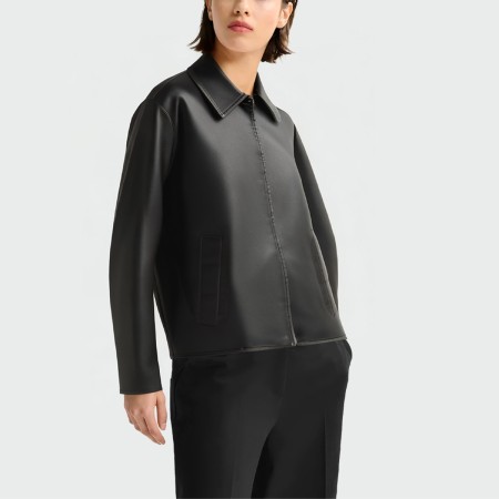 Fashionable black lapel women's leather jacket