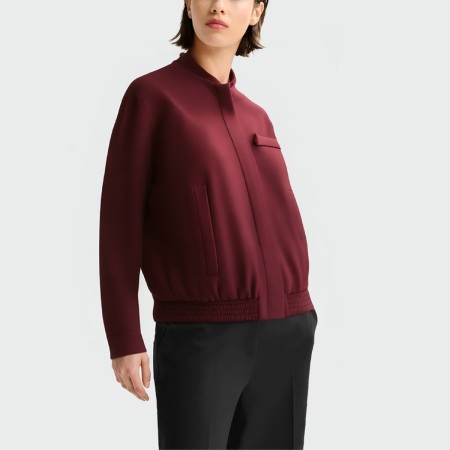 Burgundy stand collar long sleeve women's jacket