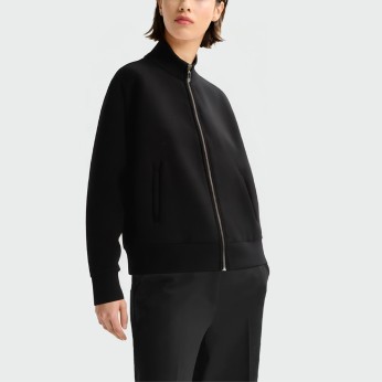 Black stand collar zipper long sleeve women's jacket