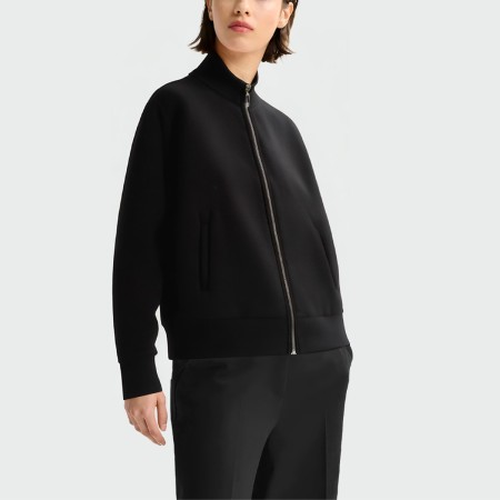 Black stand collar zipper long sleeve women's jacket