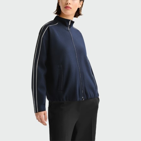 Blue stand collar zipper casual women's jacket