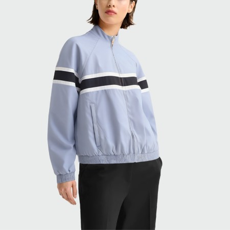 Blue stand collar long sleeve women's jacket