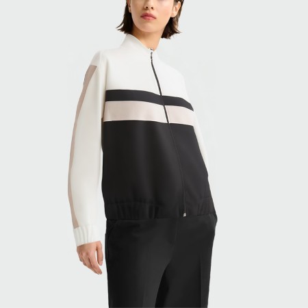 Contrast color patchwork zipper women's jacket