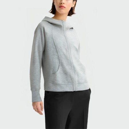 Grey zippered casual women's hooded jacket