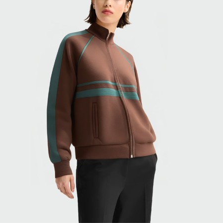 Brown stand collar long sleeve women's jacket