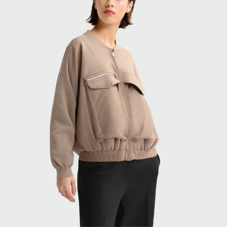 Khaki stand collar long sleeve women's jacket
