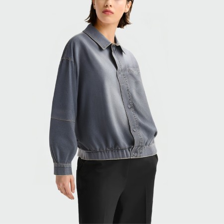 Washed and faded lapel women's denim jacket