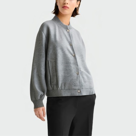 Grey stand collar single-breasted women's jacket